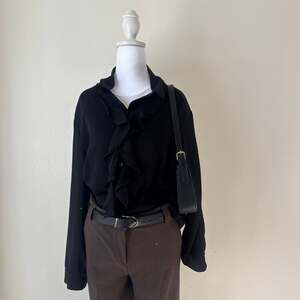 Chico's Black Ruffle-Trim Chiffon Blouse